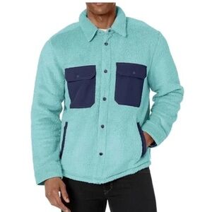 Outerknown Mens Standard Skyline Shirt Jacket Mineral Blue Sherpa Fleece Shacket